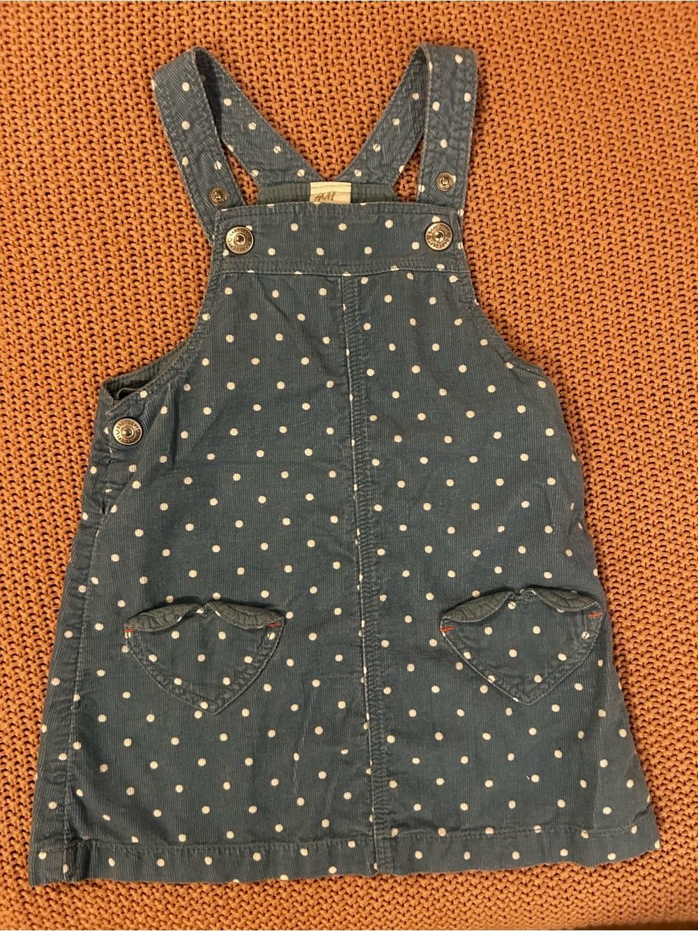 Baby Girls Blue Polka Dot Corduroy Overall Jumper Dress 2Y